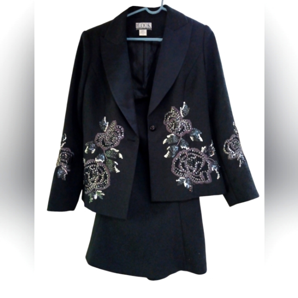 Randolph Duke The Look Elegant Black Embellished 3pc Jacket and Skirt Set